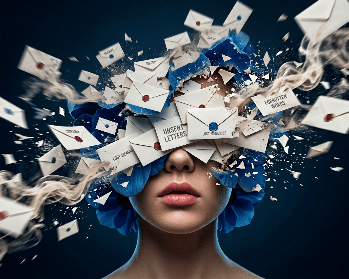 a blue mailbox mounted to the side of a building