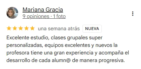Reseña de 5 estrellas de Mariana de MZ Pilates en Google