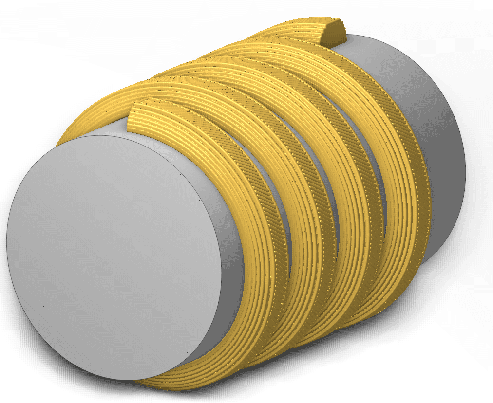 Exemple de découpage radial Non-planar slicing autour d’un axe de rotation dans ENCY 3.0.