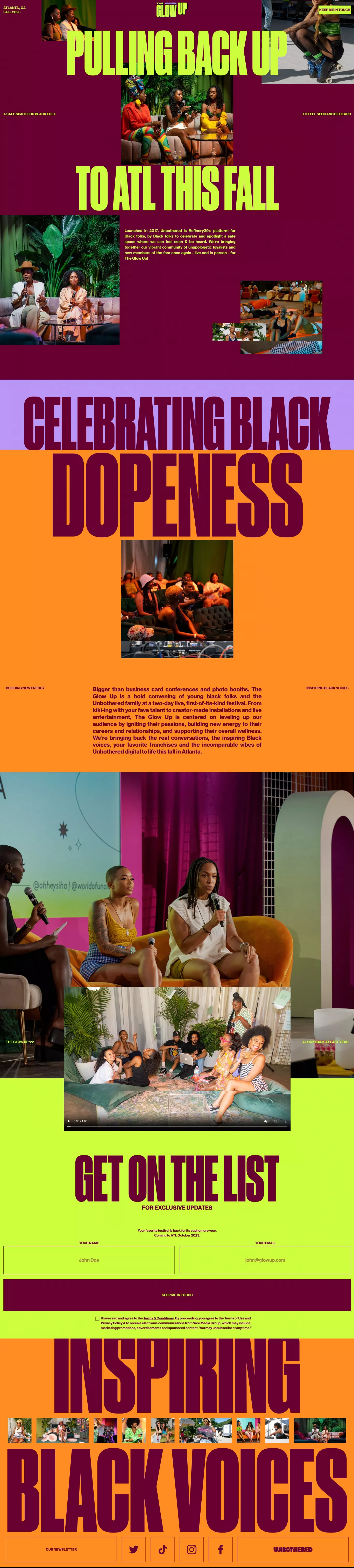 The Glow Up Festival 2023 other page screenshot showcasing Event and Local Business design