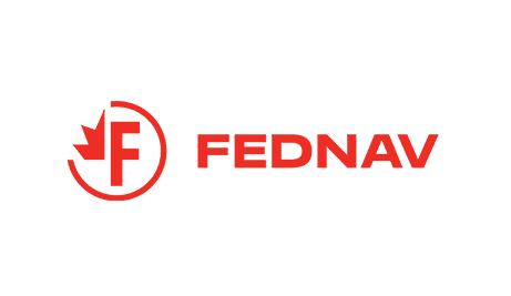 Logo of Fednav, featuring a stylized letter "F" and a maple leaf, in red on a white background.