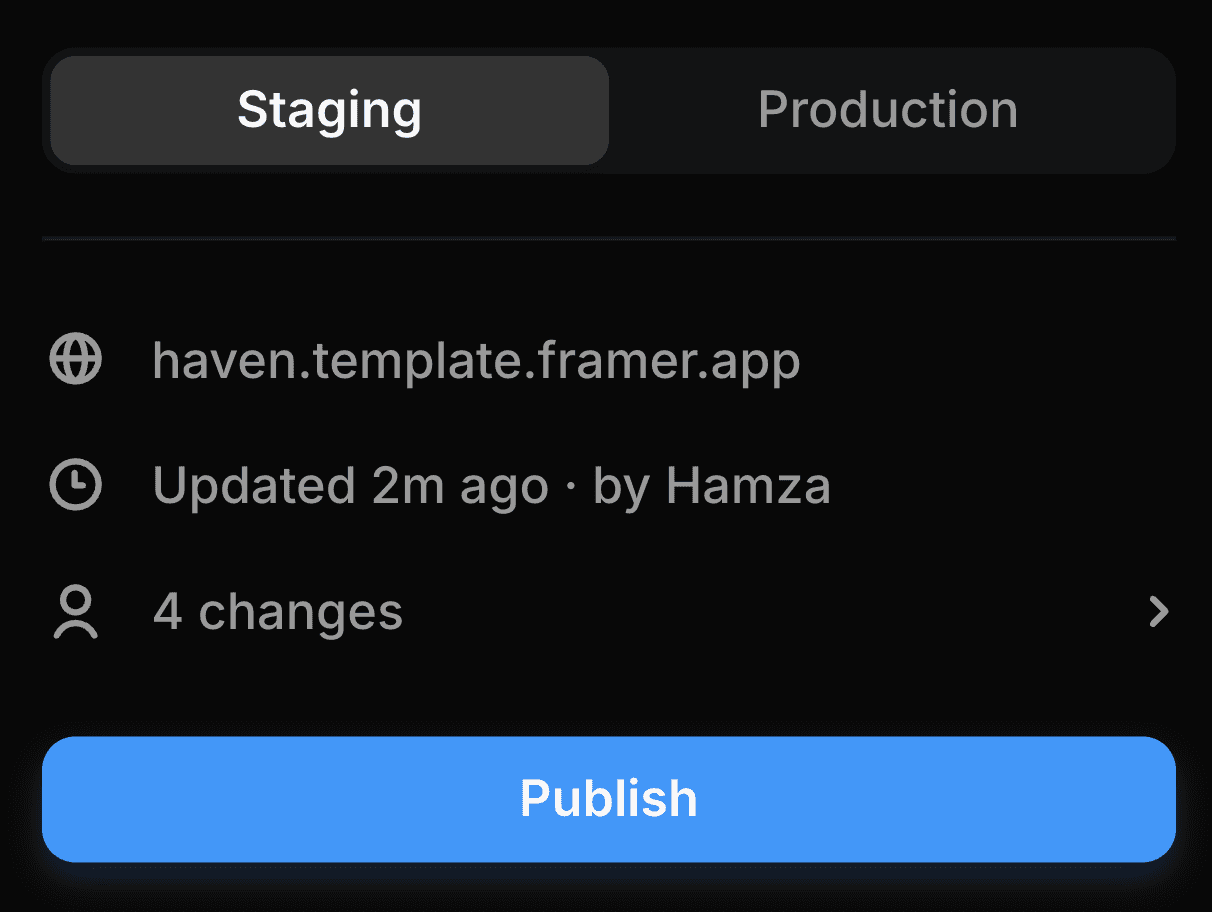 Screenshot of a mobile app displaying shipping settings with options to manage templates and publish changes.