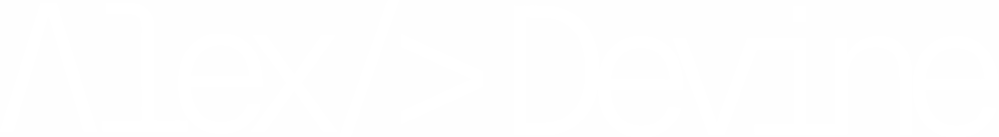 Stylized text on a black background reads "Alex/> Devine" in a white, futuristic font. The design is sleek and modern, conveying a tech-inspired feel.