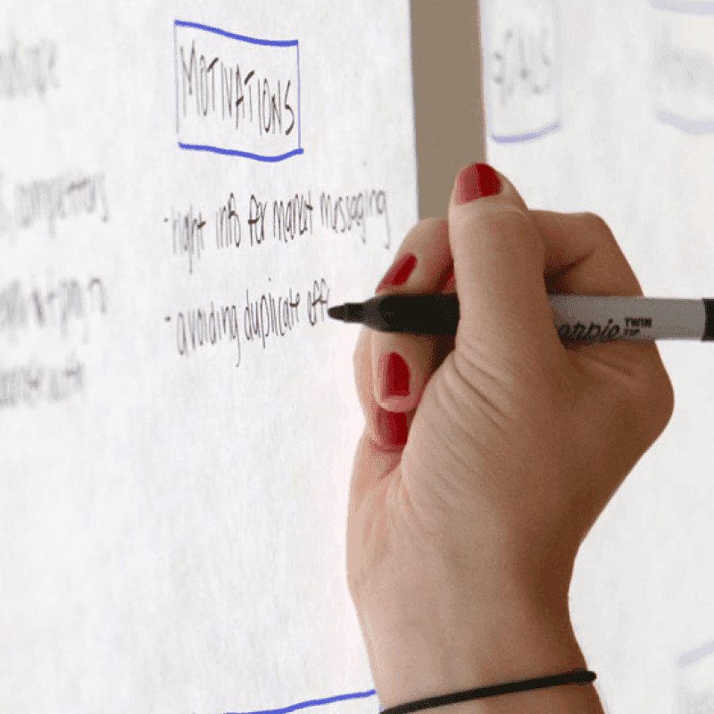 Handing writing on wall mounted post-it