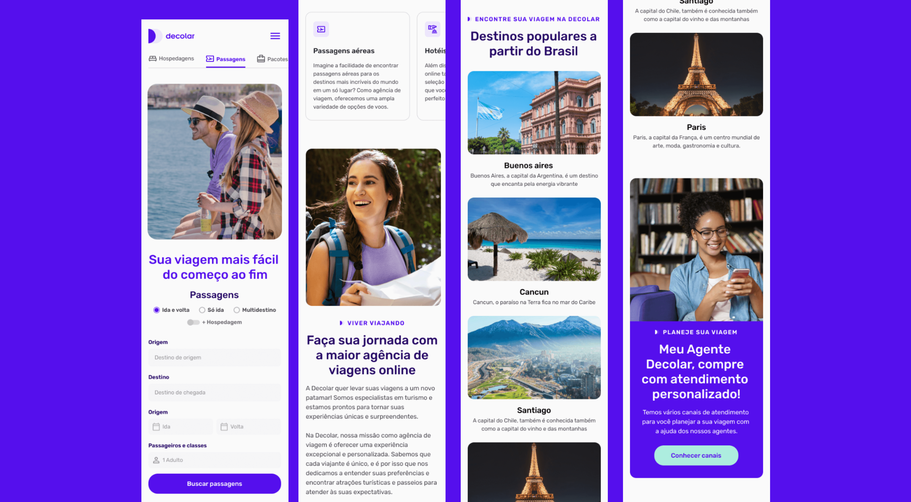 Telas do site da Decolar na versão mobile