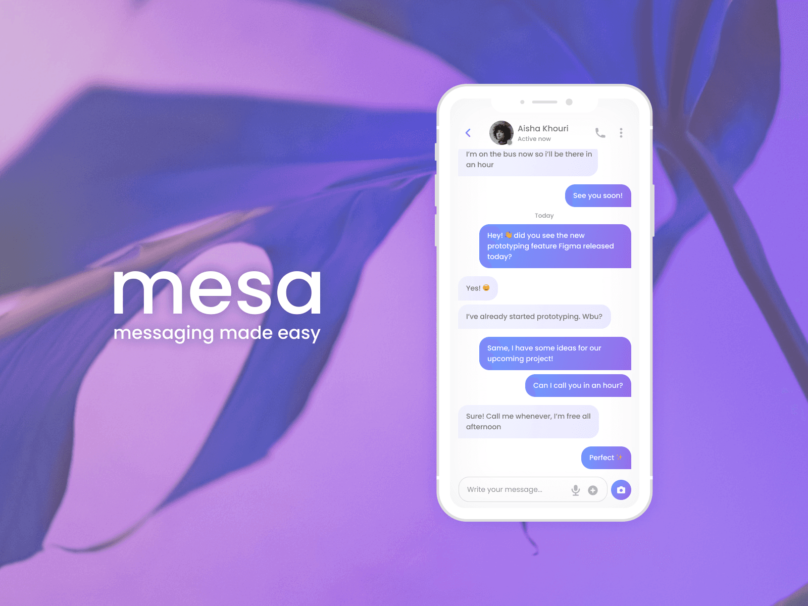 Mockup of a direct messaging app.