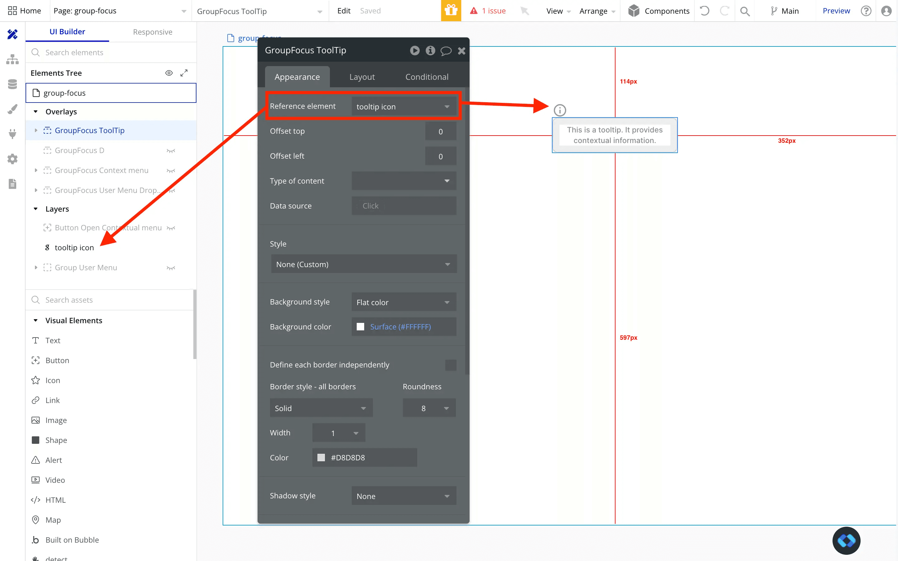 bubble.io group focus reference element