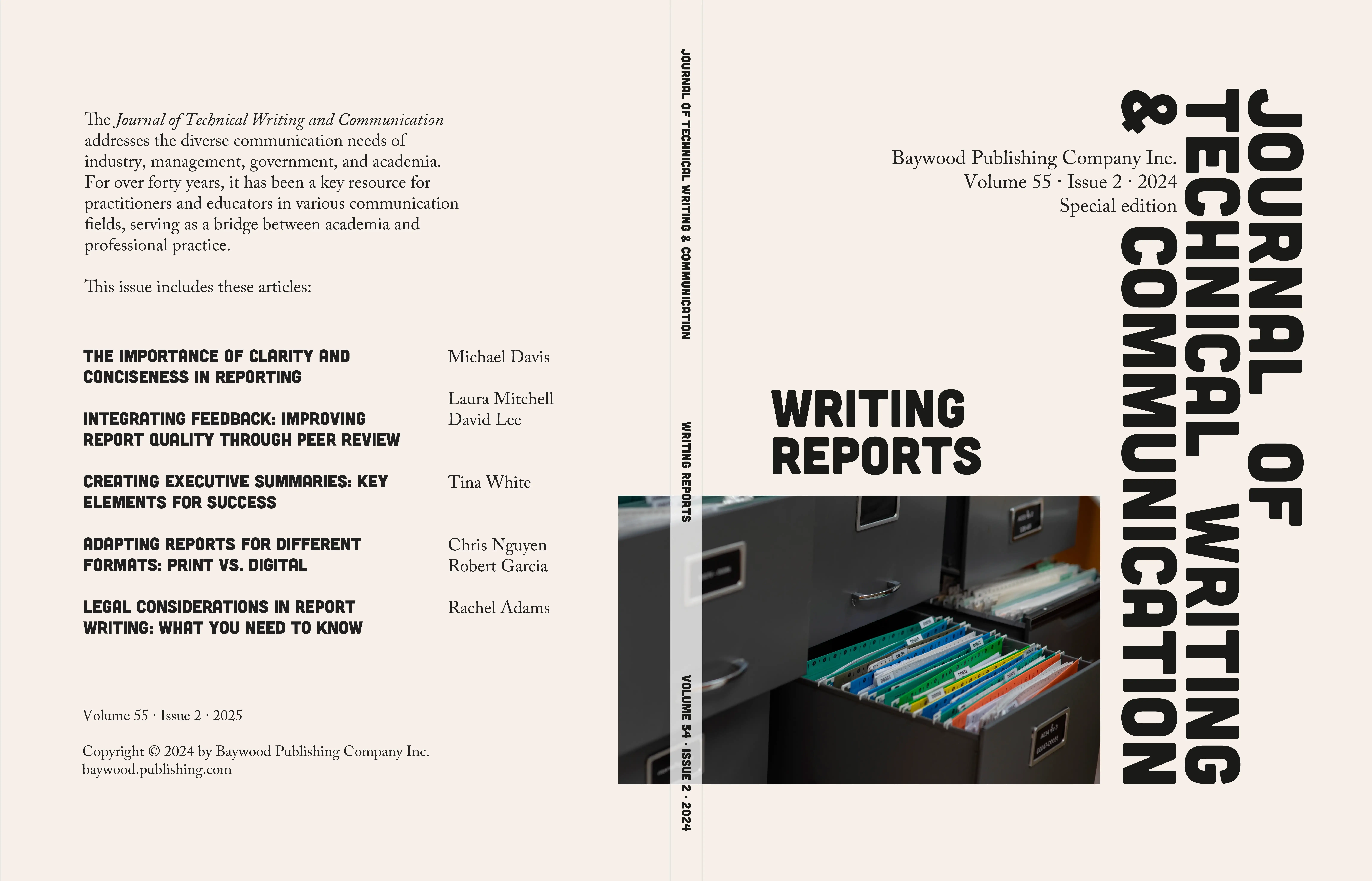 omslag for Journal of techincal writing and communication, spesical edition om writing reports
