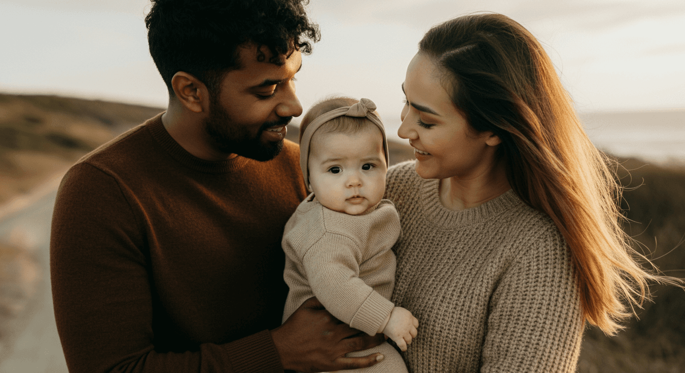 Couple with their baby in her arms
