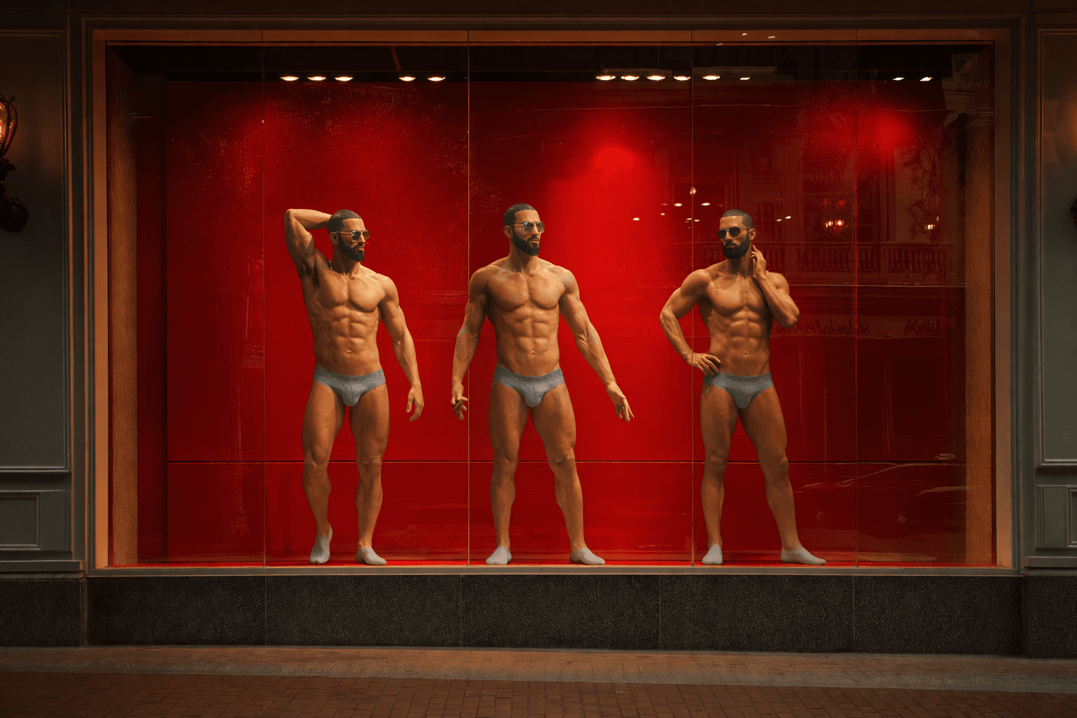 Manechin 1:1 Dorian Popa expus în vitrina pop-up store-ului