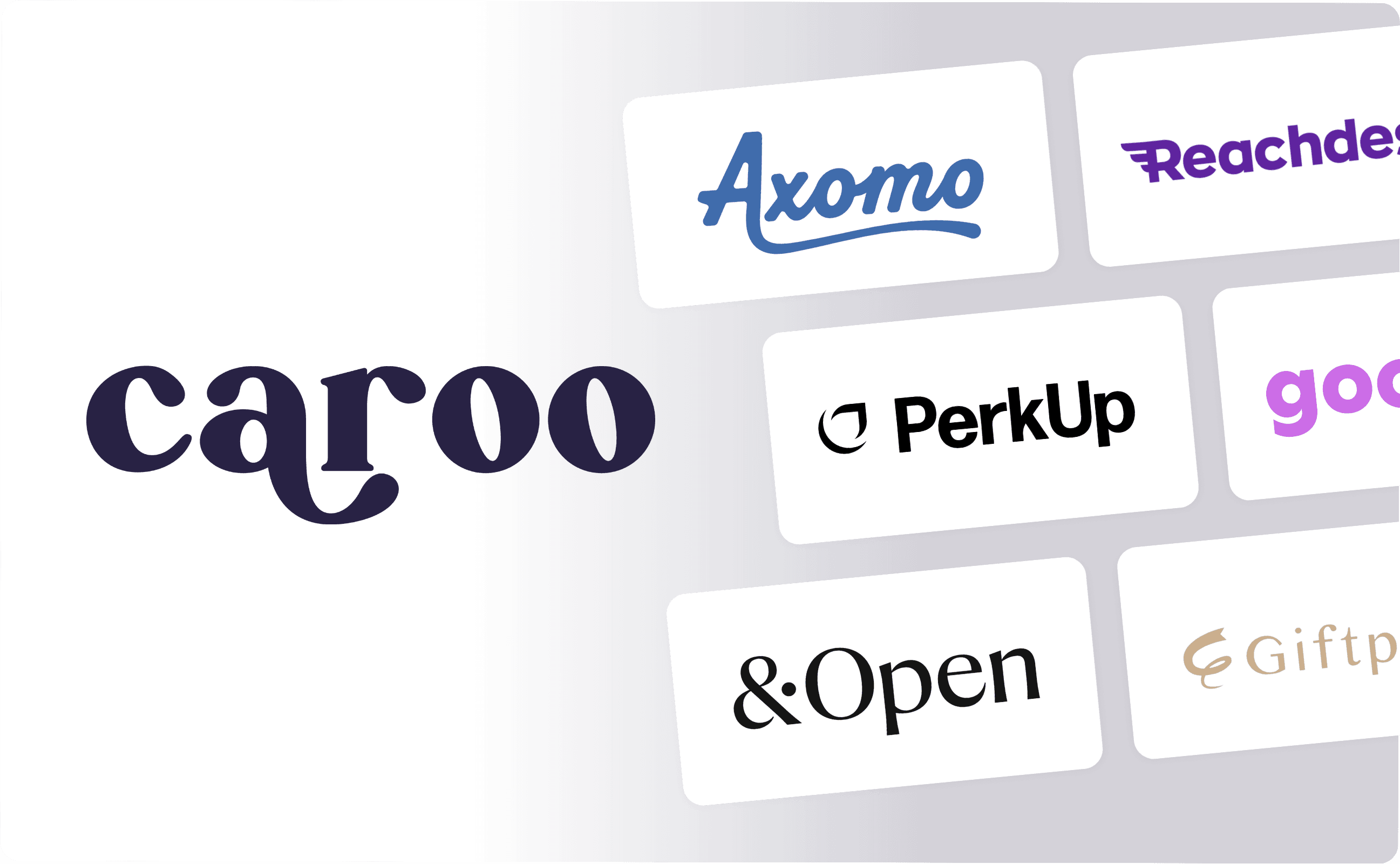 Caroo logo and the logos of its competitors: Axomo, Reachdesk, PerkUp, Goody, &Open, and Giftpack.