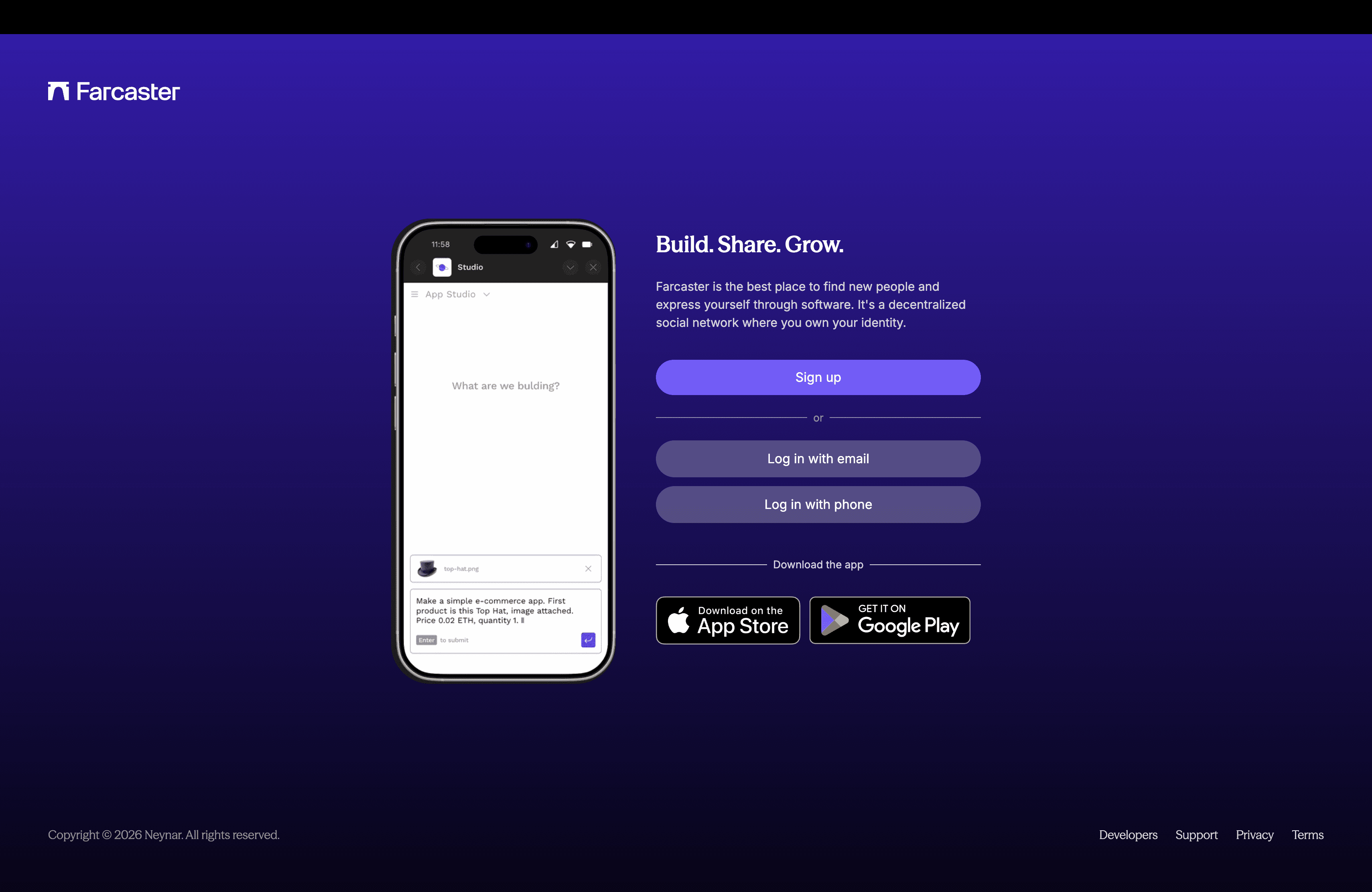 Farcaster decentralized social network homepage