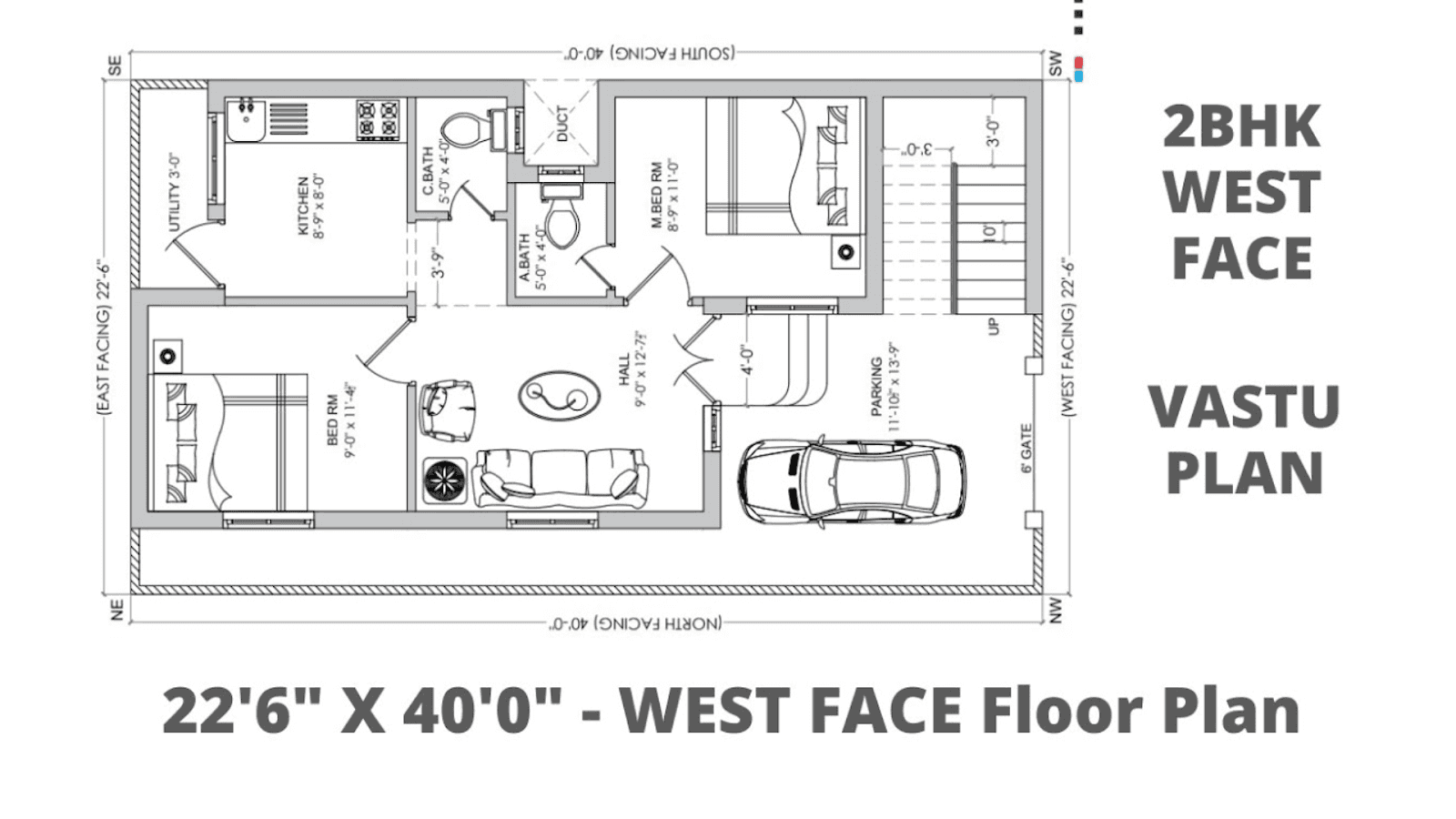 2BHK West-Facing House Plan (900-1000 sq ft)