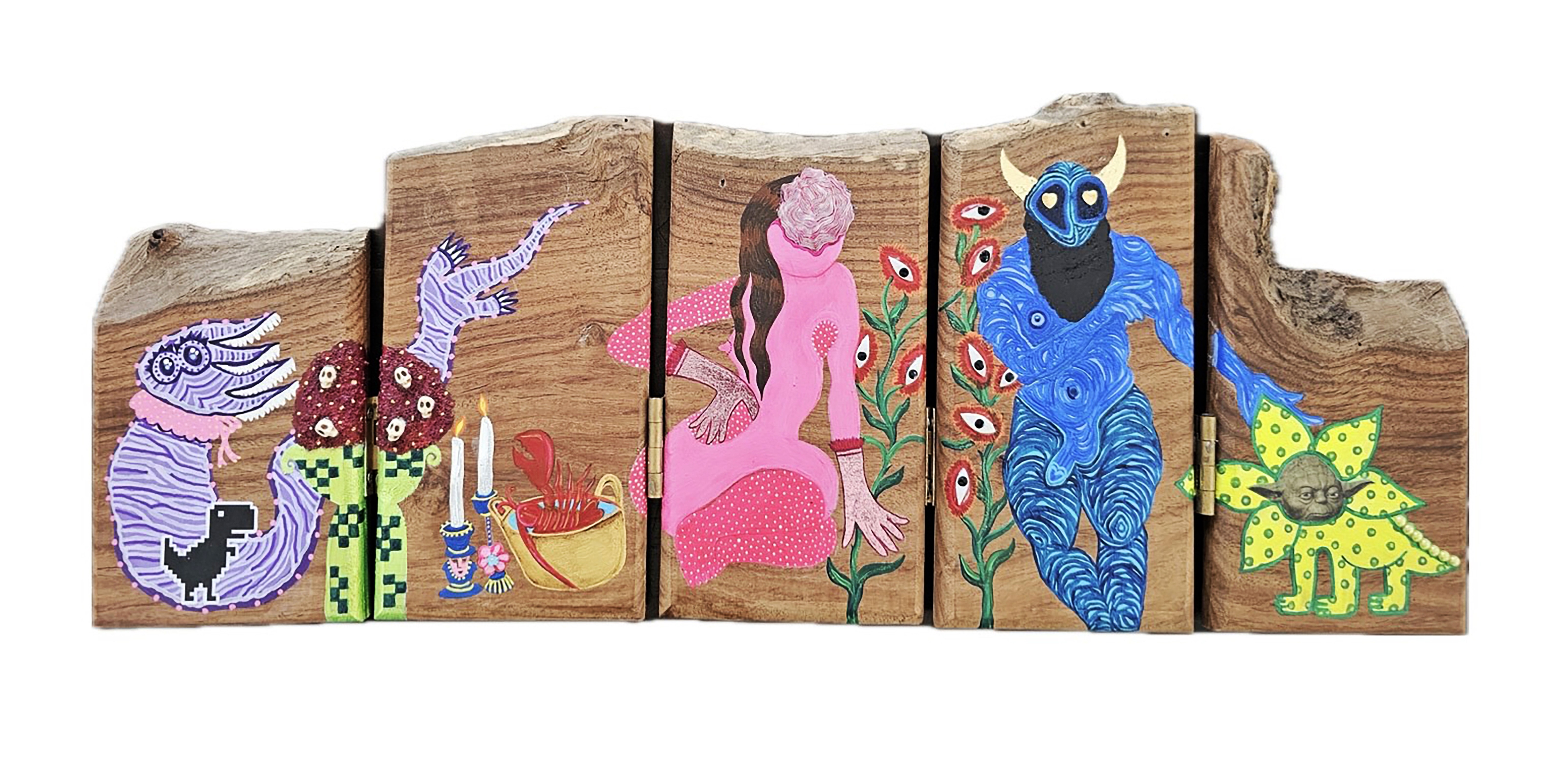 herd of sheep on road painting