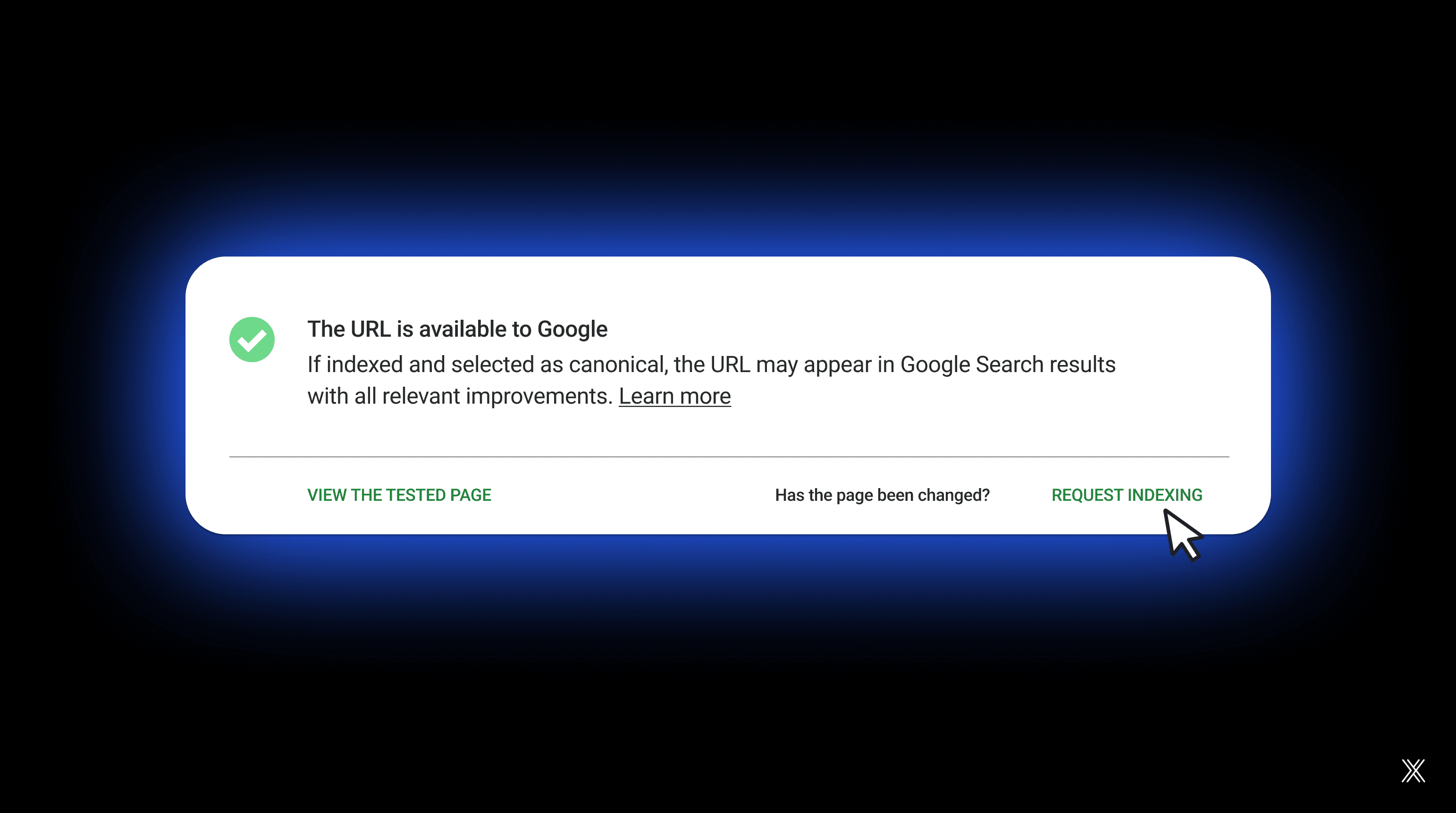 Image article google Search Console URL inspection showing the page is available to Google.