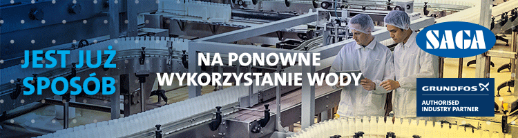 Baner internetowy SAGA promujący ponowne wykorzystanie wody — wersja niebieska