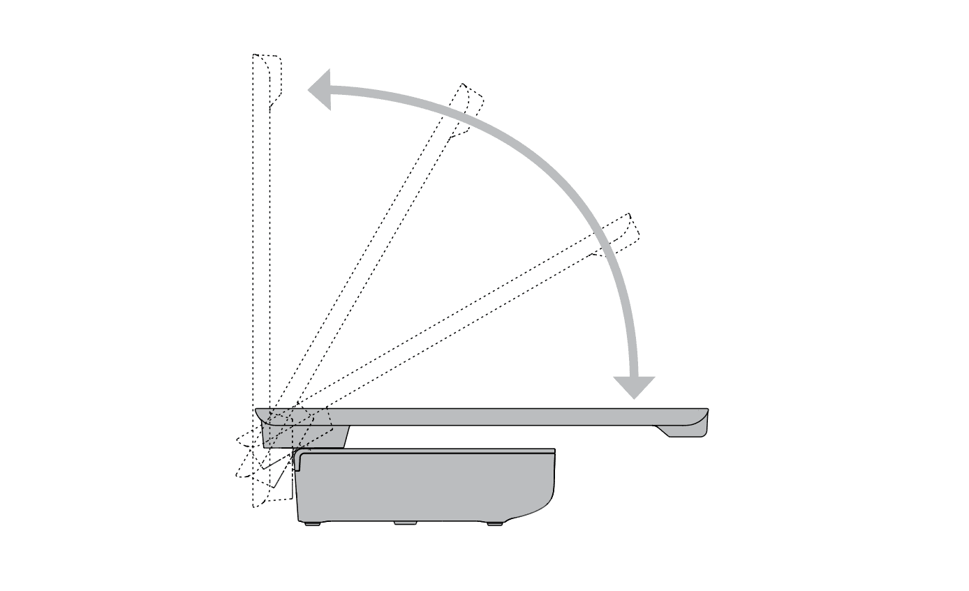 Adjusting the display from flat to upright, through roughly 0° to 90°.