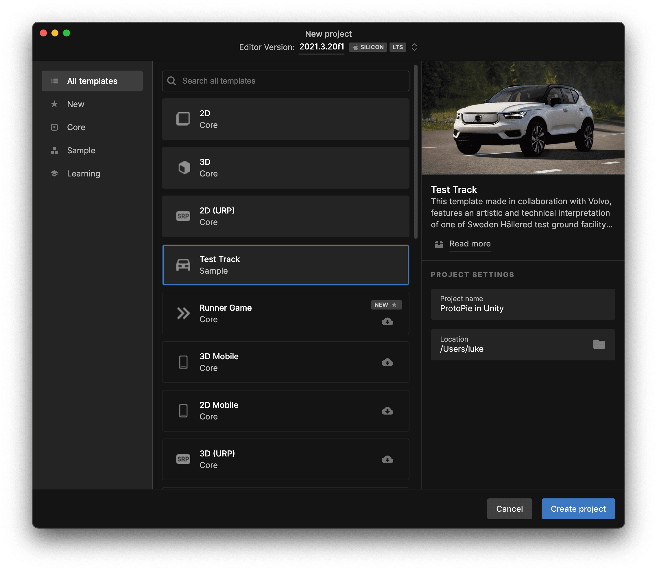 Unity volvo template for 3d environment