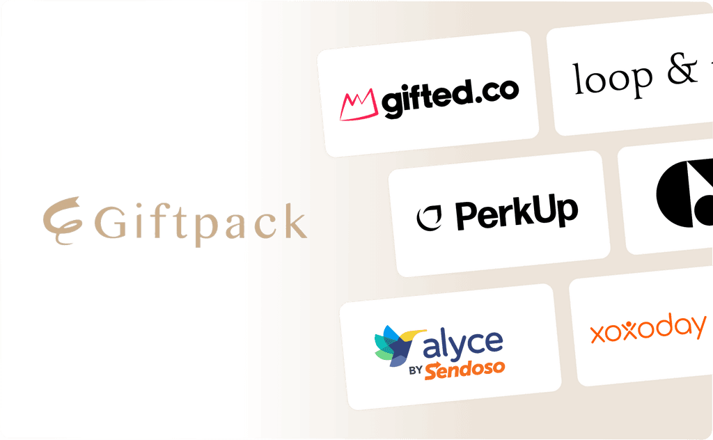 Giftpack logo beside its alternatives: PerkUp, Loop & Tie, Gifted.co, Gemnote, Alyce by Sendoso, and Xoxoday Plum.
