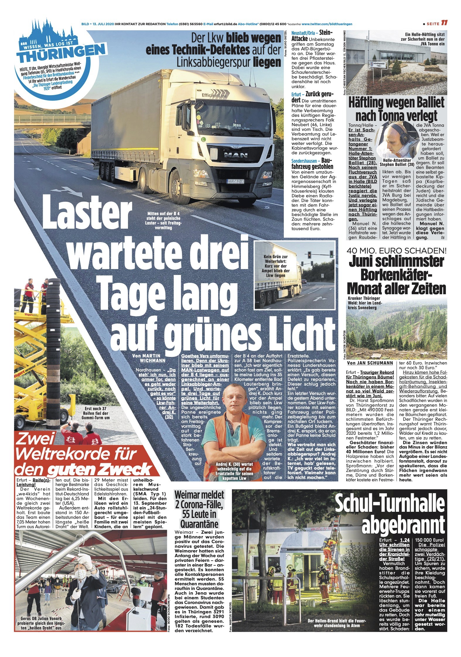 Zeitungsseite aus dem thüringer Lokalteil 2020