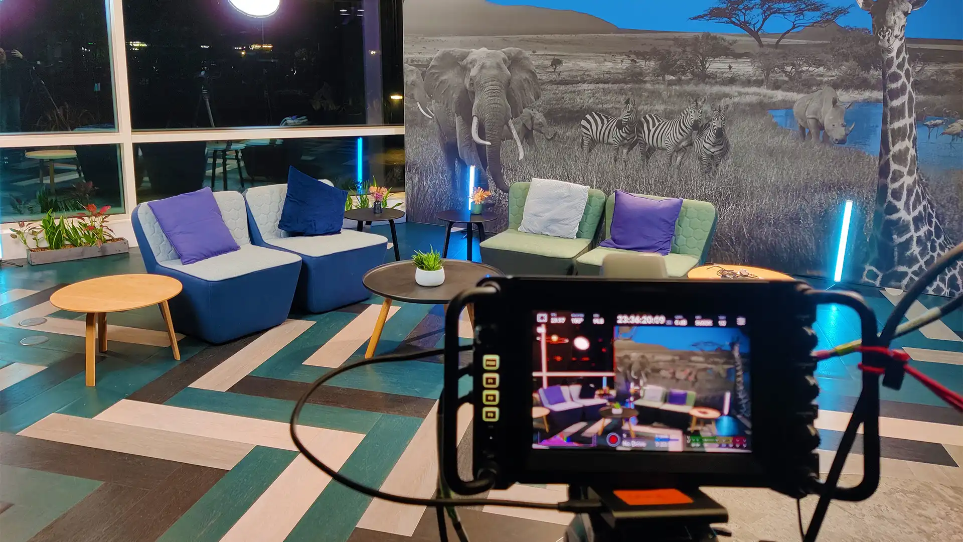 Branded studio set with screens and scenic graphics prepared for a Bupa Strategy Cascades livestream