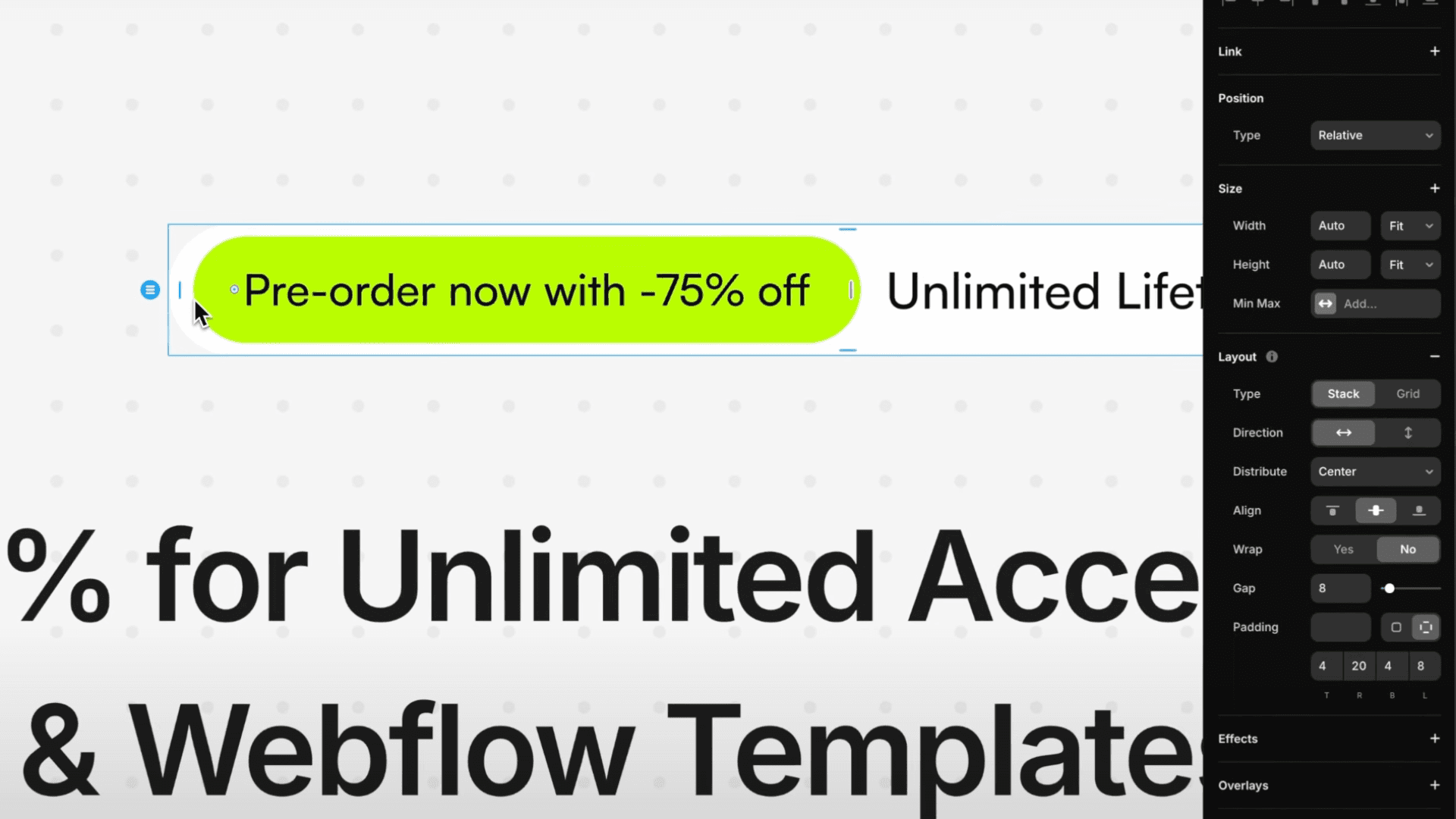 Webpage snippet showing a neon green highlighted offer, 'Pre-order now with -75% off', for unlimited lifetime access