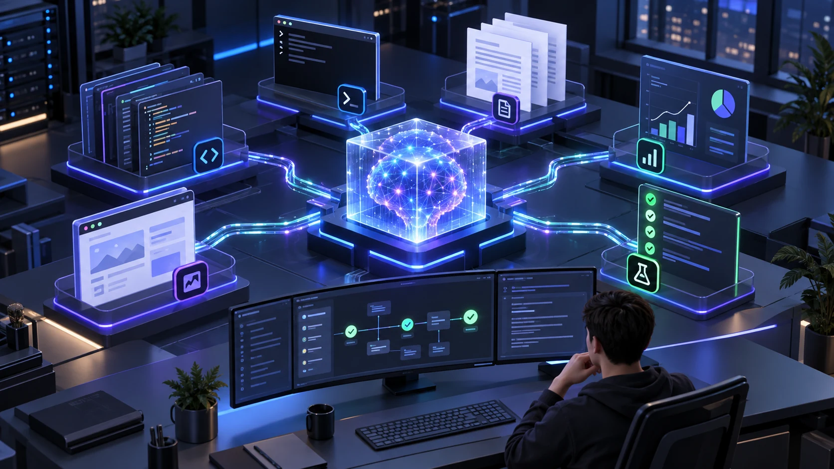 Multimodal coding agent reviewing code, terminal tasks, documents, charts, and interface screenshots with human oversight