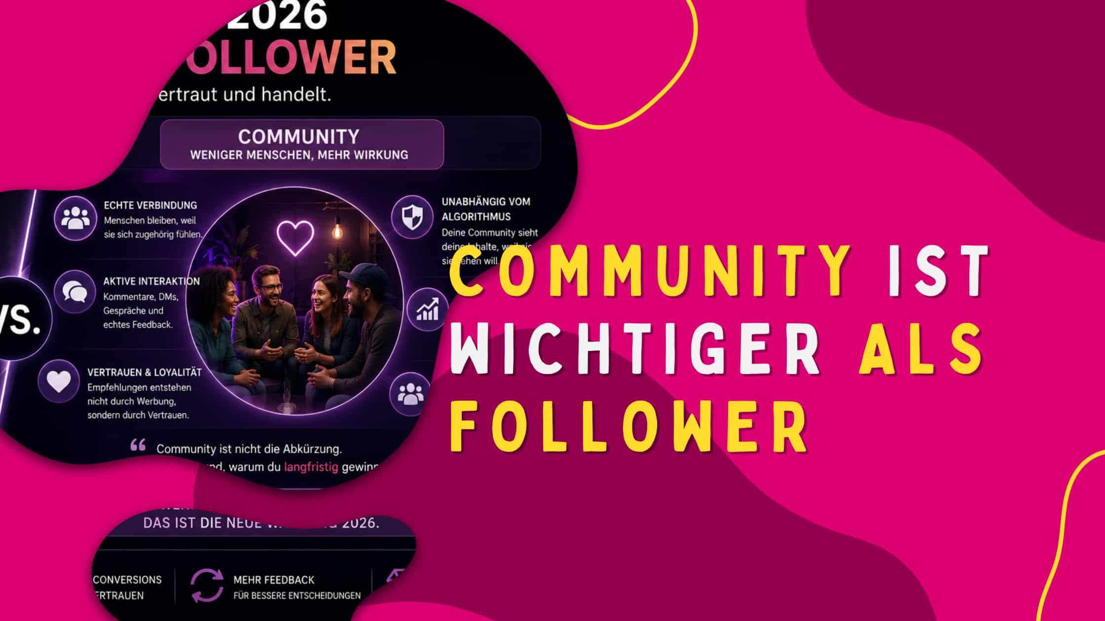 Illustration eines Megafons als Symbol für Community Aufbau im Social Media Marketing 2026. Visualisierung dafür, warum Community wichtiger ist als Follower und wie echte Interaktion Reichweite und Vertrauen stärkt.