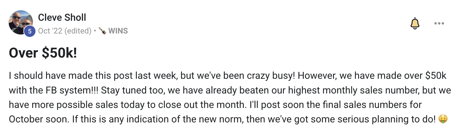 Forever Booked results showing Aesthetic Solutions surpassing $50,000 in monthly revenue mid-month, beating their all-time highest monthly sales