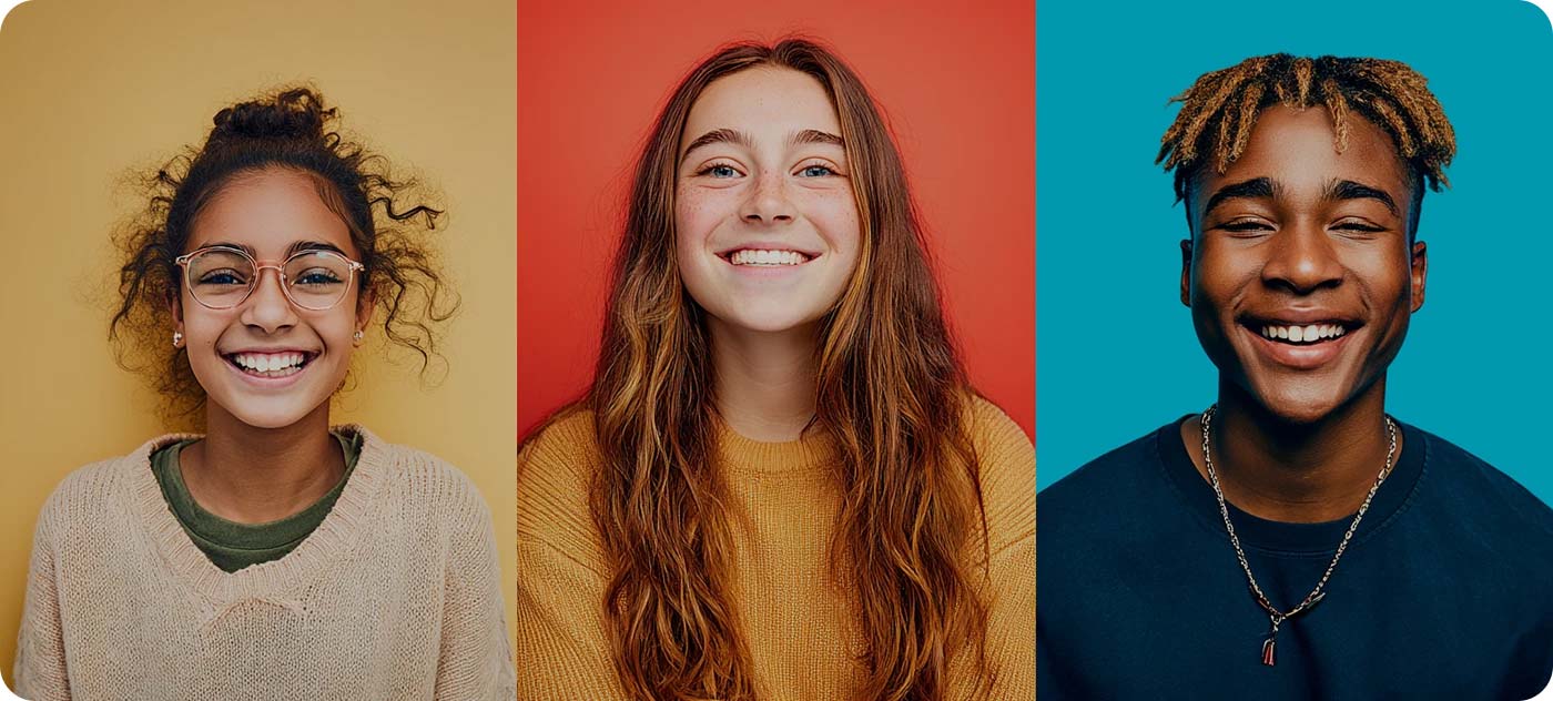 Images of a primary, secondary, and college student side-by-side.