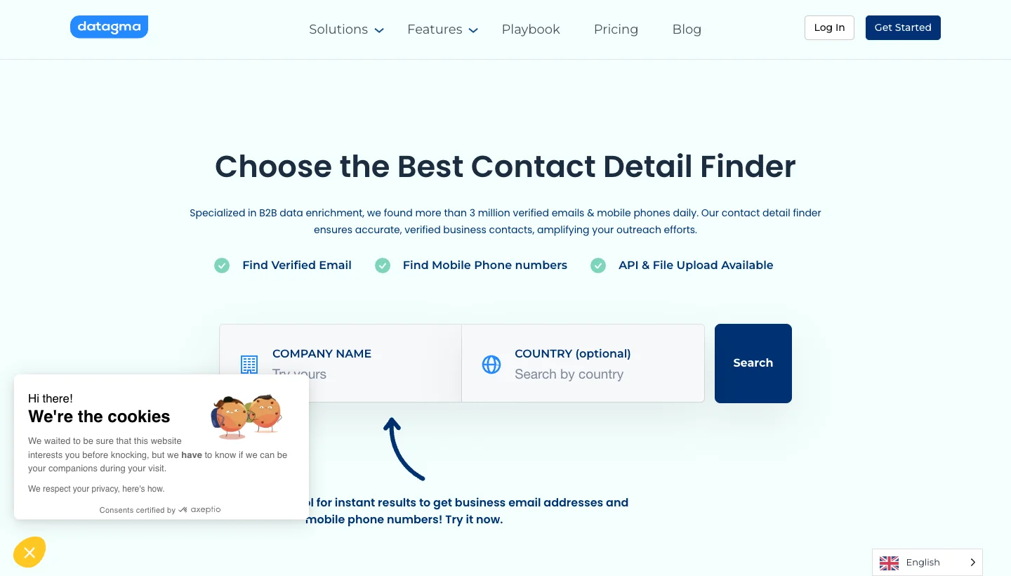 Datagma homepage: European B2B data enrichment tool