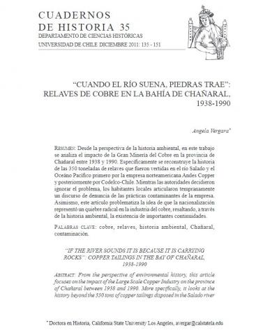 "Cuando el río suena, piedras trae": relaves de cobre en la bahía de Chañaral, 1938-1990