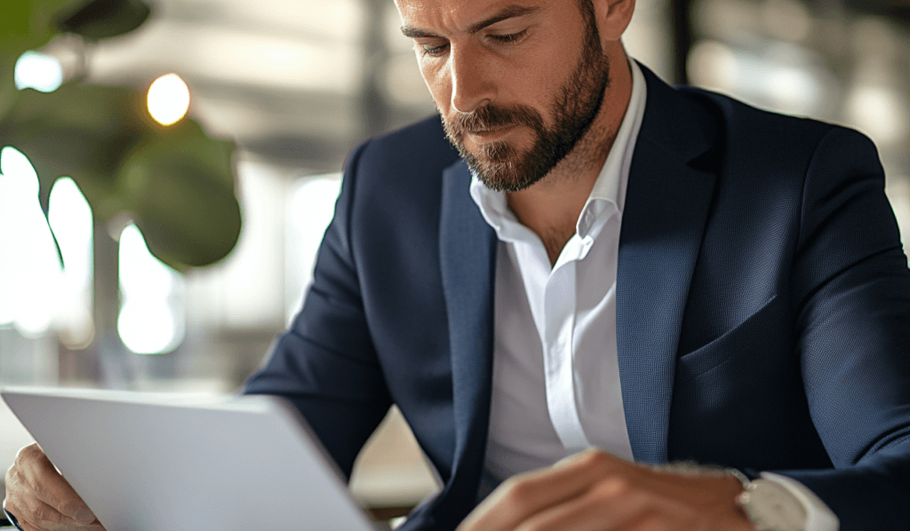 businessman reads information