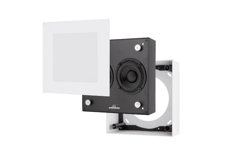 Black smart home device with screen showing time and temp