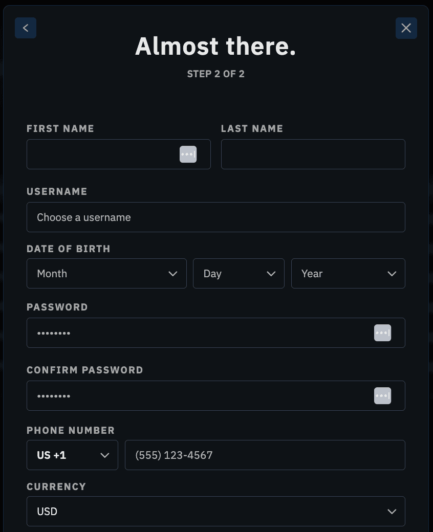 Bet105 sign up form