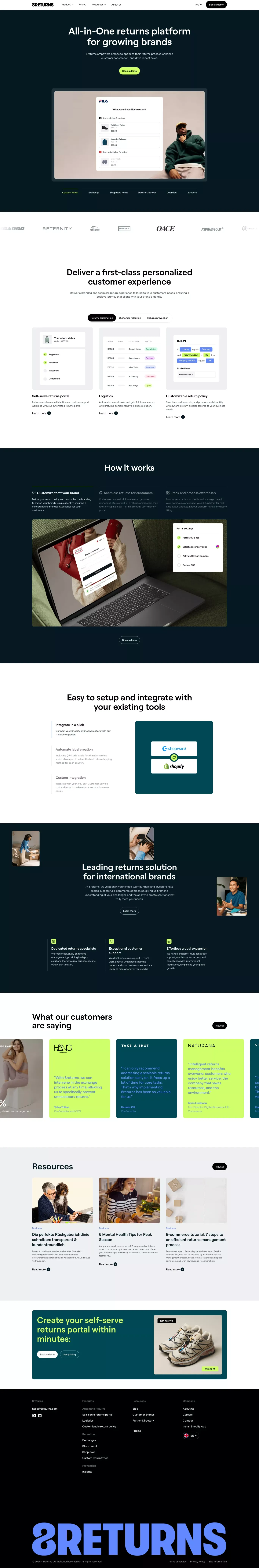 8returns: Smart returns management, loya ecommerce page screenshot showcasing Ecommerce and Tech design