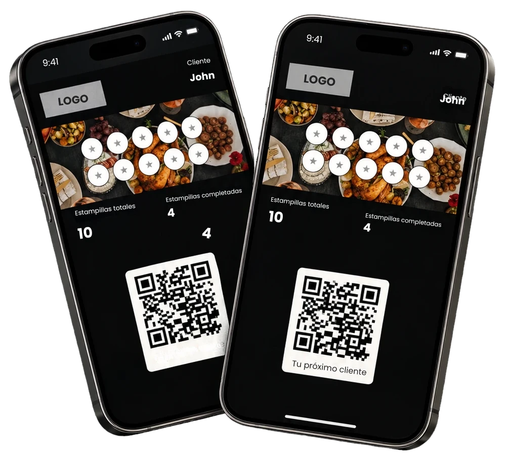 Two phones showing a LOOP digital stamp card in the wallet