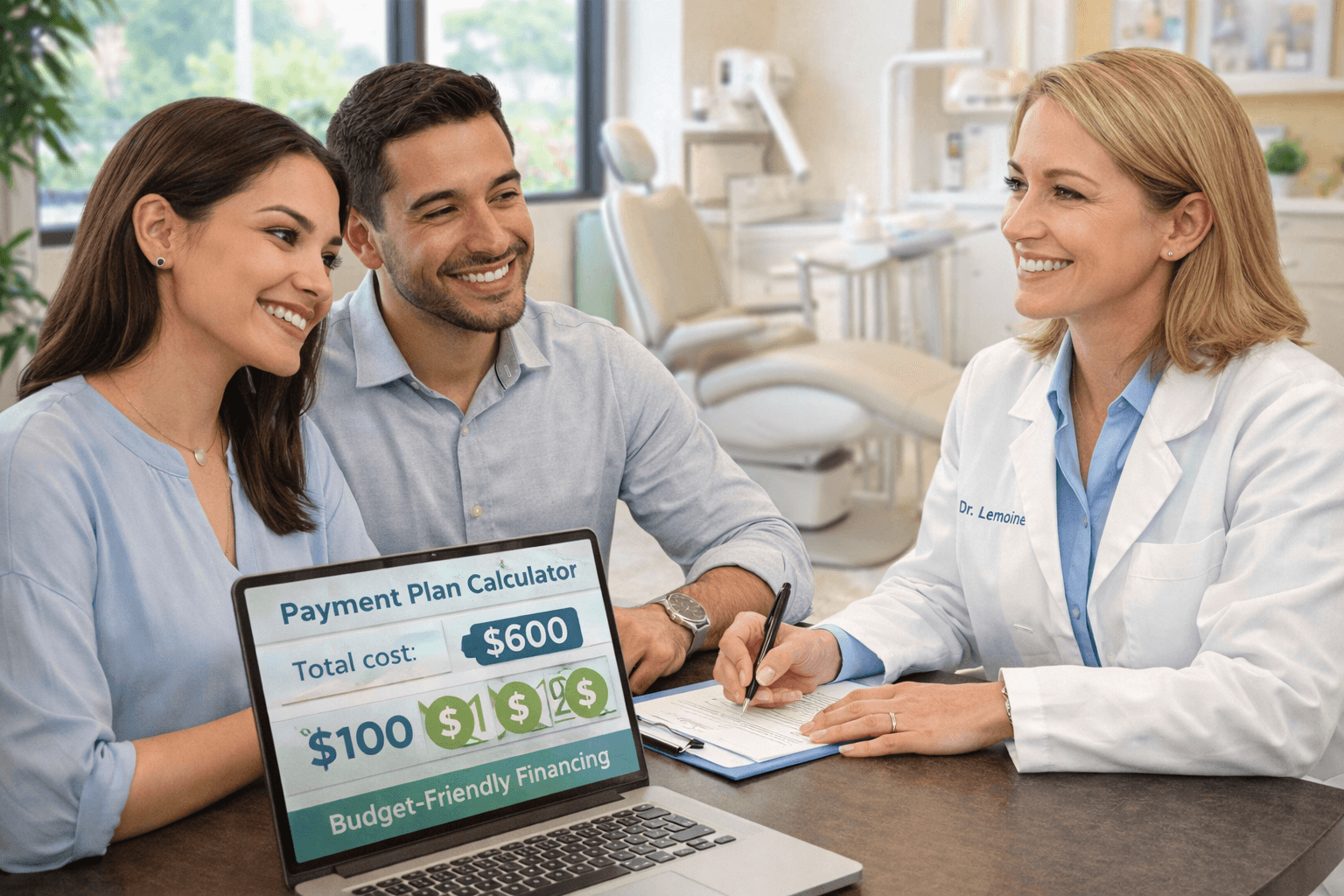patient discussing dental financing and payment plan options with dentist in palm beach gardens