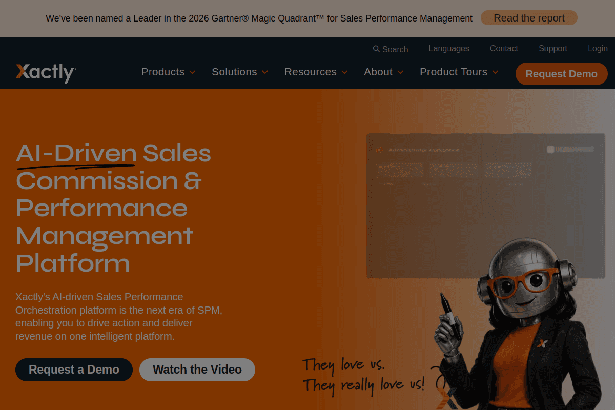 Xactly homepage, incentive compensation and sales performance management platform