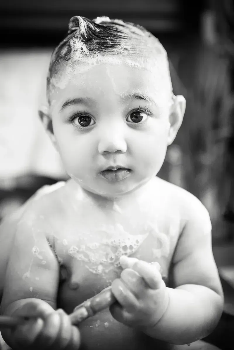 Cute baby bath with teething toy
