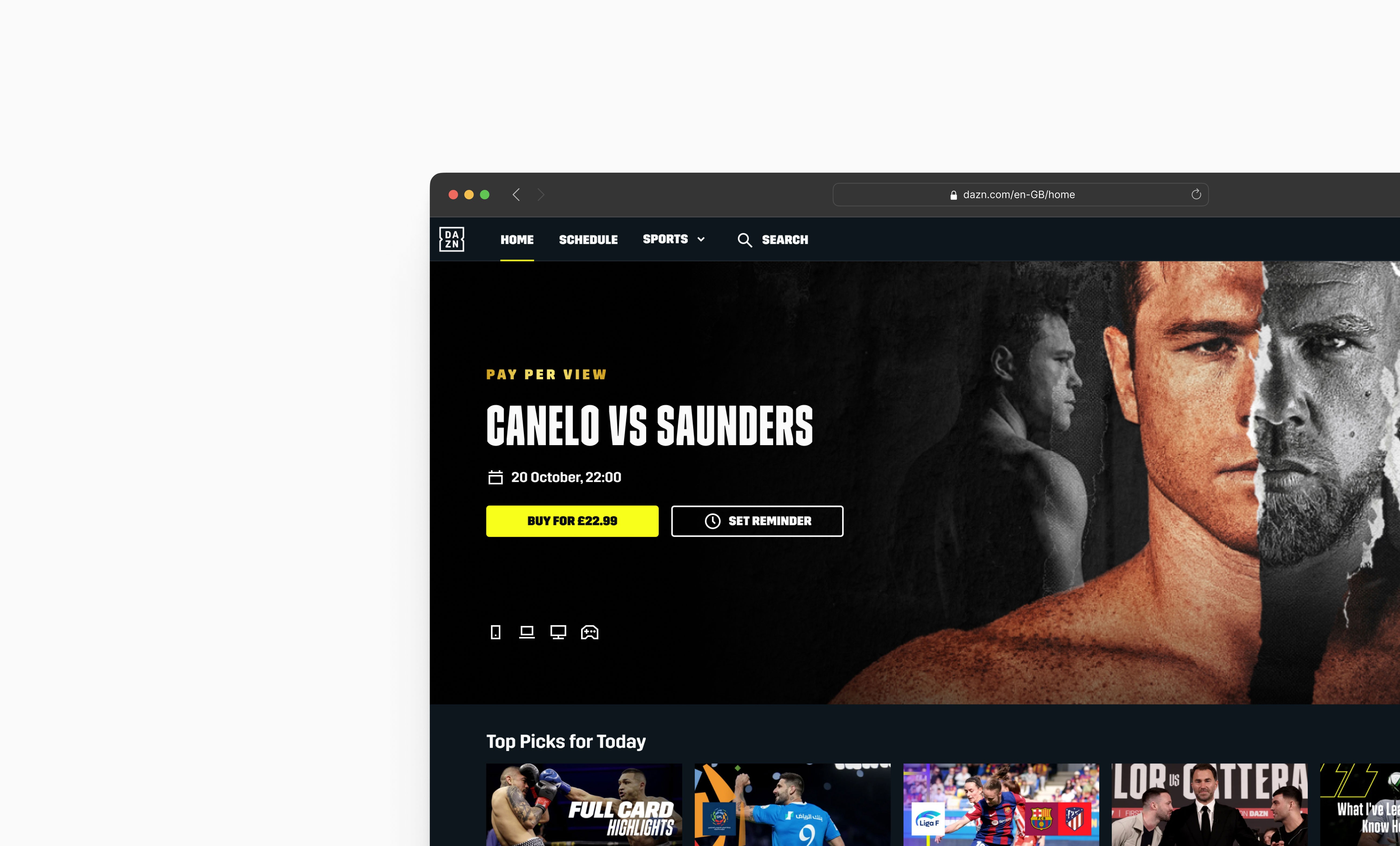 DAZN PPV website desktop image for 50% width of the screen 