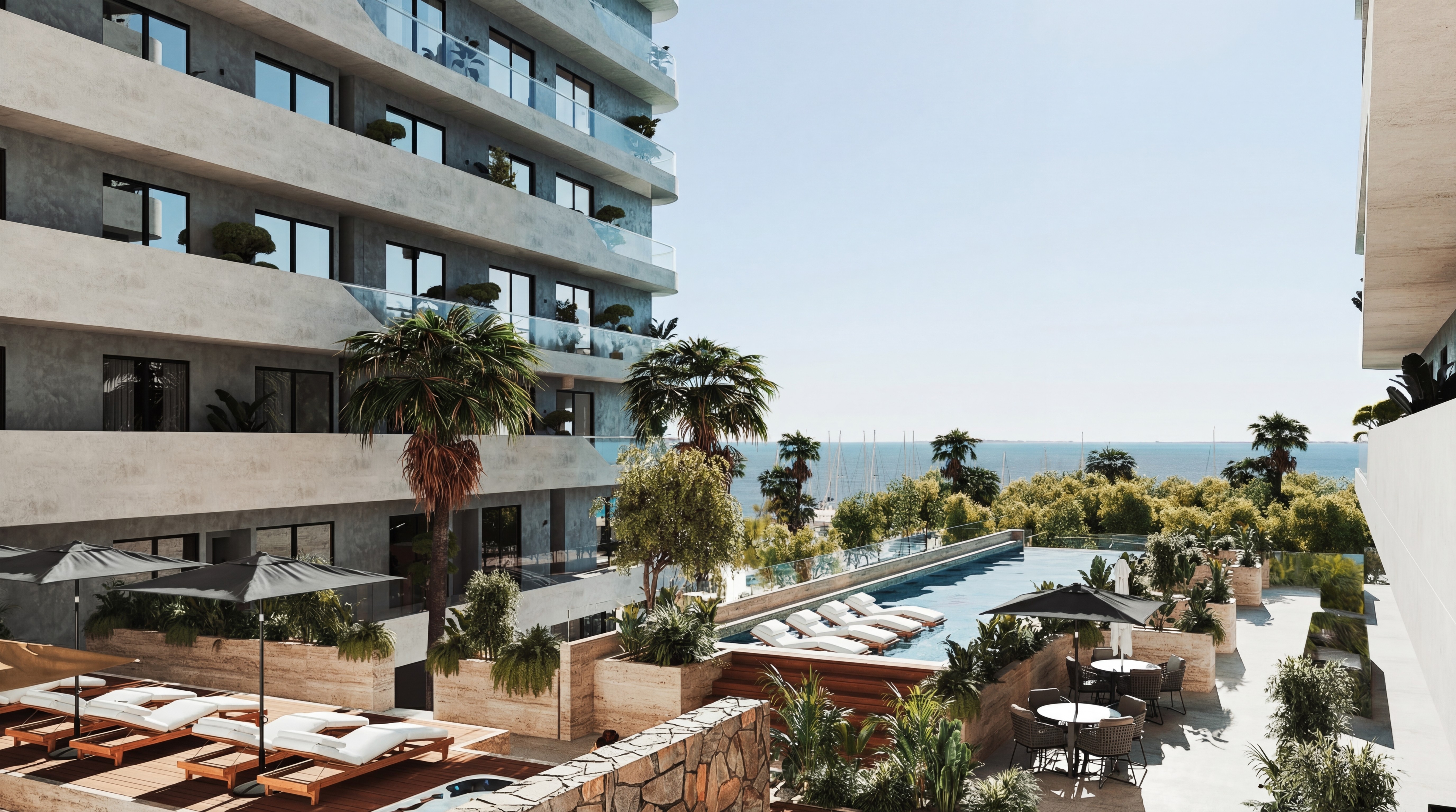 Organic architectural forms with warm wood tones and flowing ceiling structure