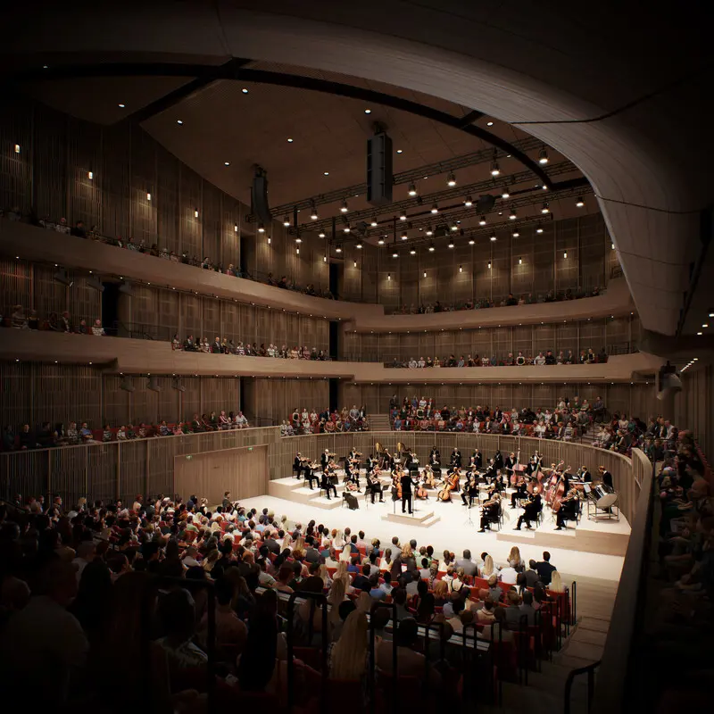 Render of the 1000-seat auditorium in Dunard Centre