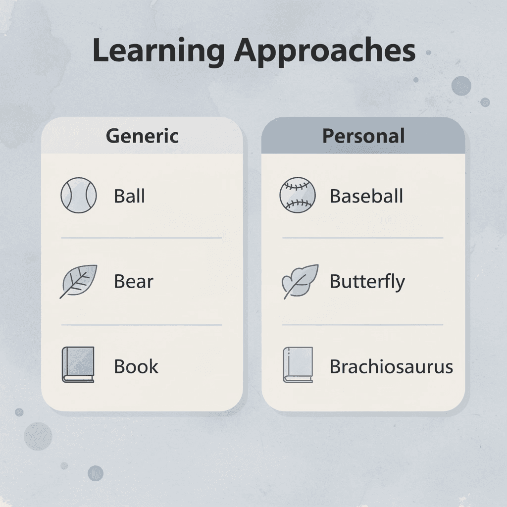 Comparison table showing generic versus personalized B-word examples - Letter B Worksheets Preschool