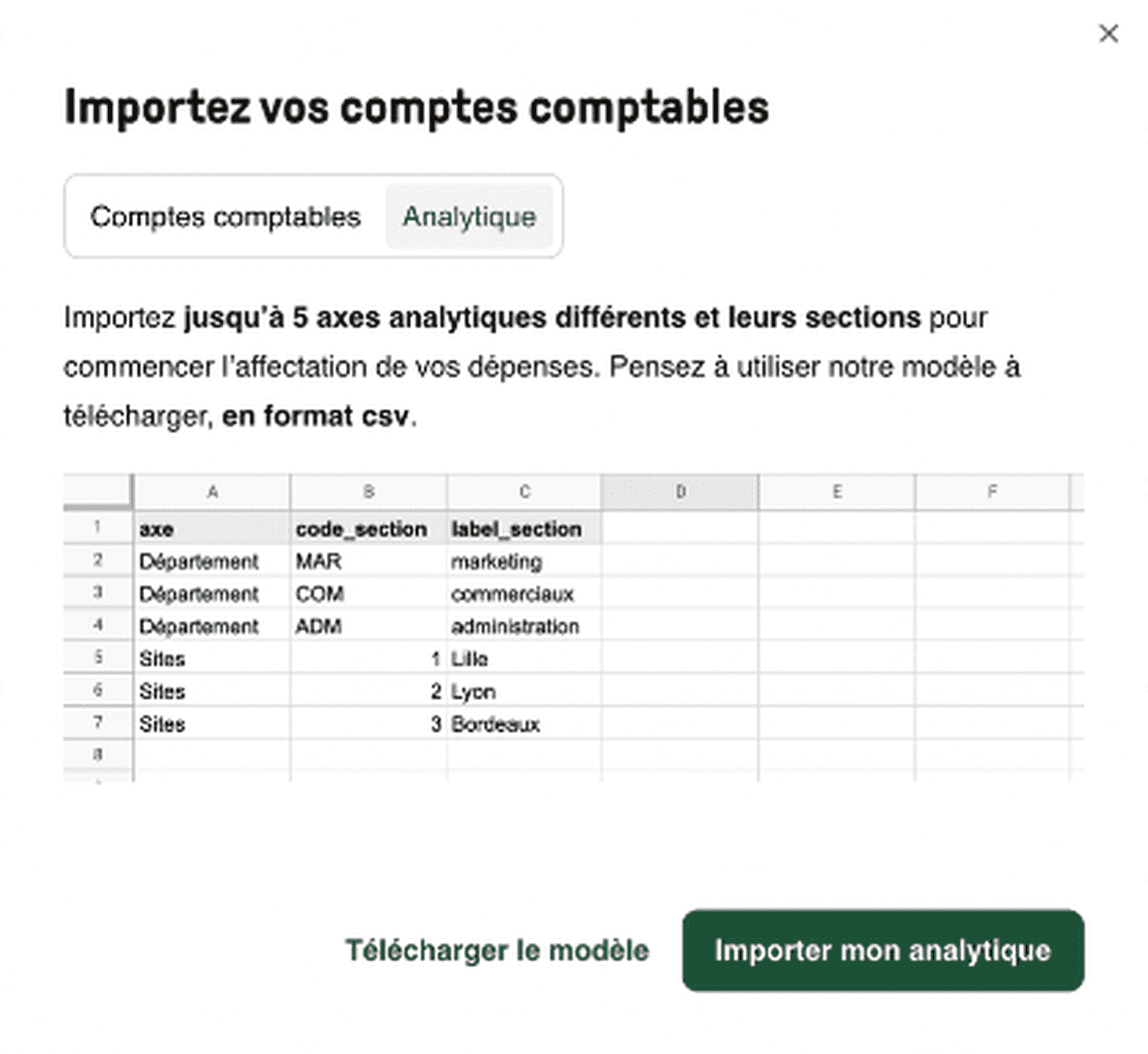 Importer mon analytique