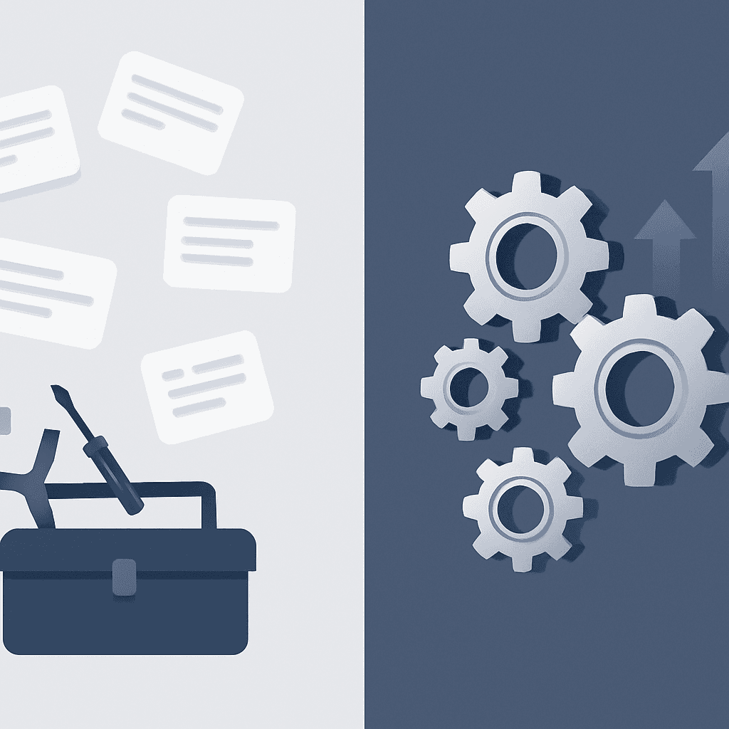Side-by-side visual contrasting DIY prompt tools with automated GEO platforms