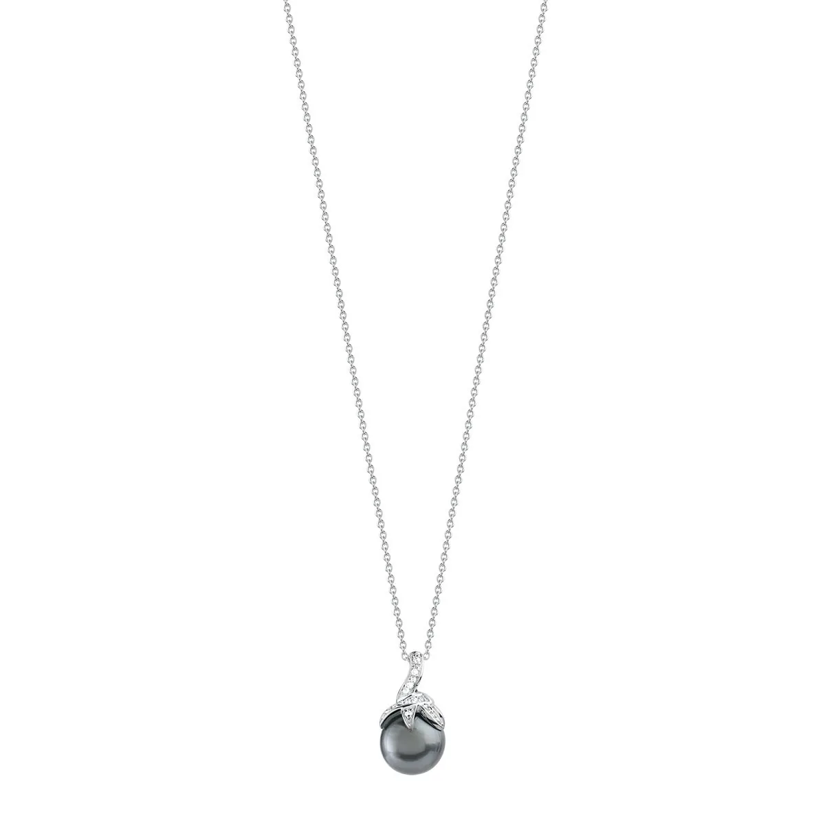 Collier en or blanc 750 serti de diamants et perles de Tahiti