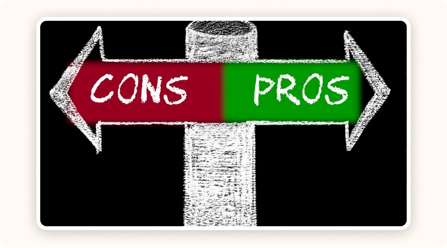 Chalkboard arrows showing pros and cons comparison concept