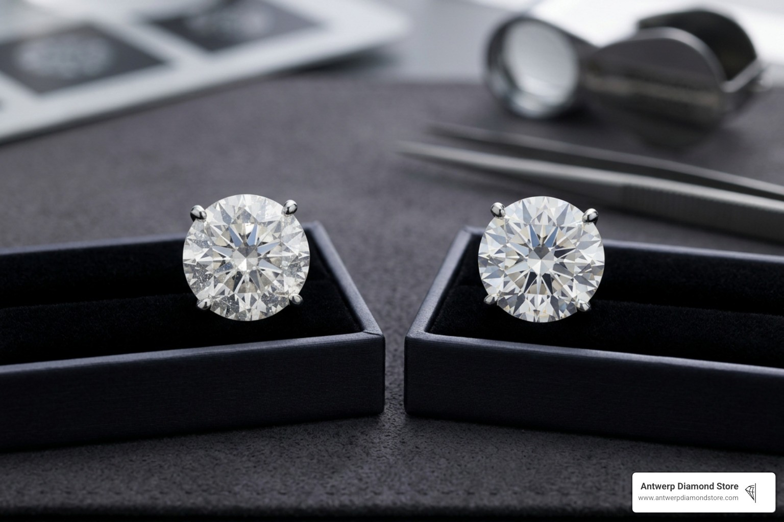 Natural diamond compared against lab-grown diamond side by side