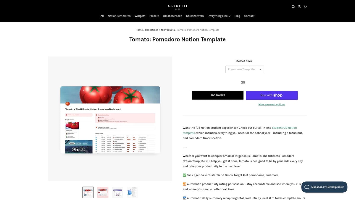 12 Notion Free Templates to Supercharge Your Workflow in 2025 - Pomodoro Study Template by Gridfiti